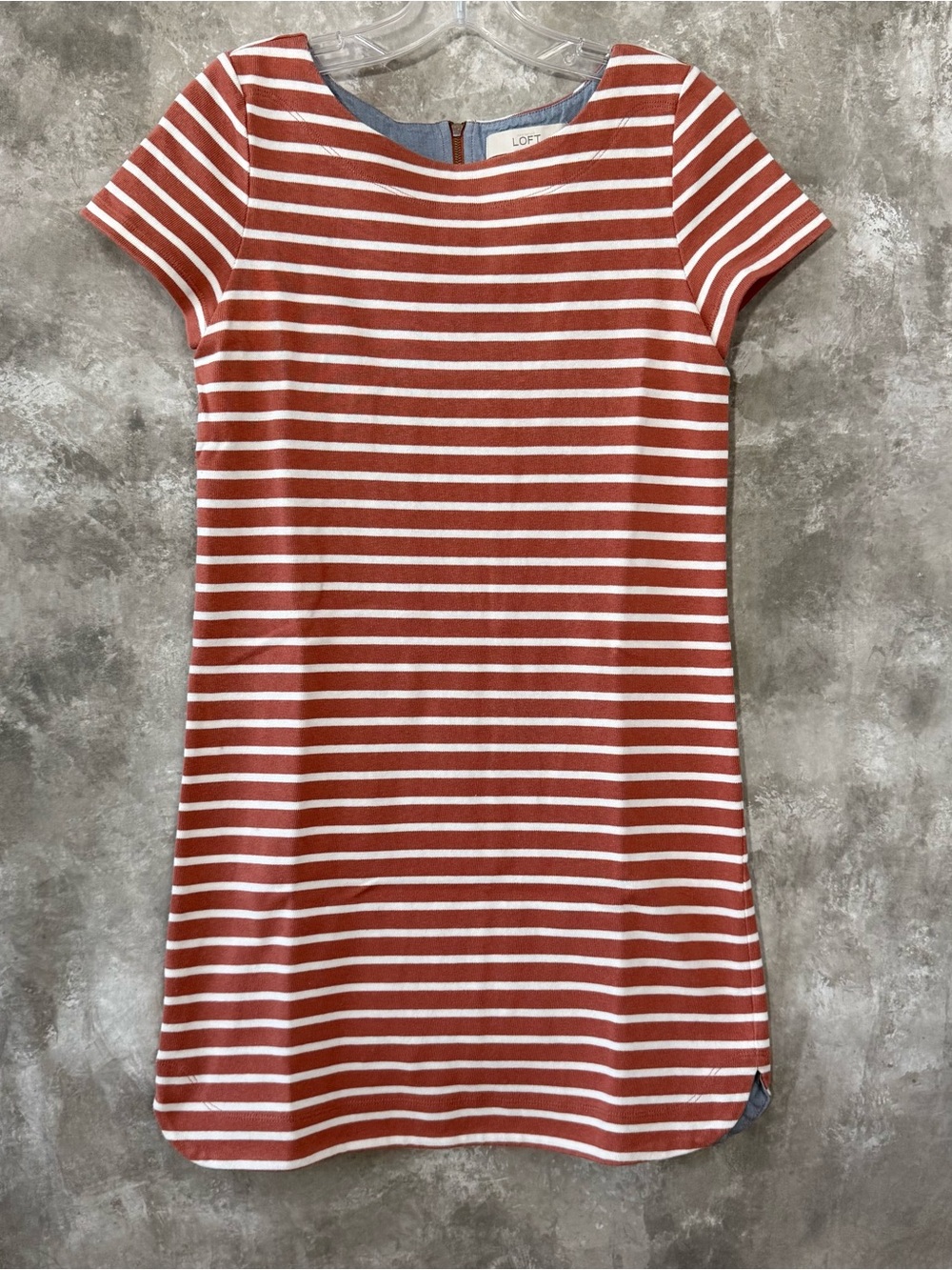 LOFT Rust-Striped Short Sleeve Knit Top in White (love 23)